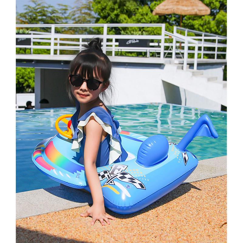Children Inflatable Swim Ring Eco-friendly Pvc Sponge Bottom Motorboat Steering Wheel Kids Armpit Seat Ring Cartoon Design