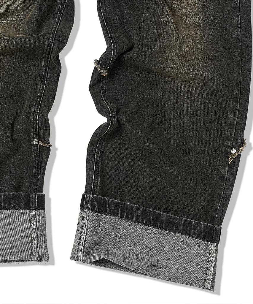 TRAVEL Roll-Up Cut Denim Pants Black