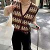 Retro V-neck Knitted Sweater Vest Women Autumn Winter Loose Cardigans Sweaters Vests Fashion Elegant Single Breasted Female Knitwear Waistcoat 30989