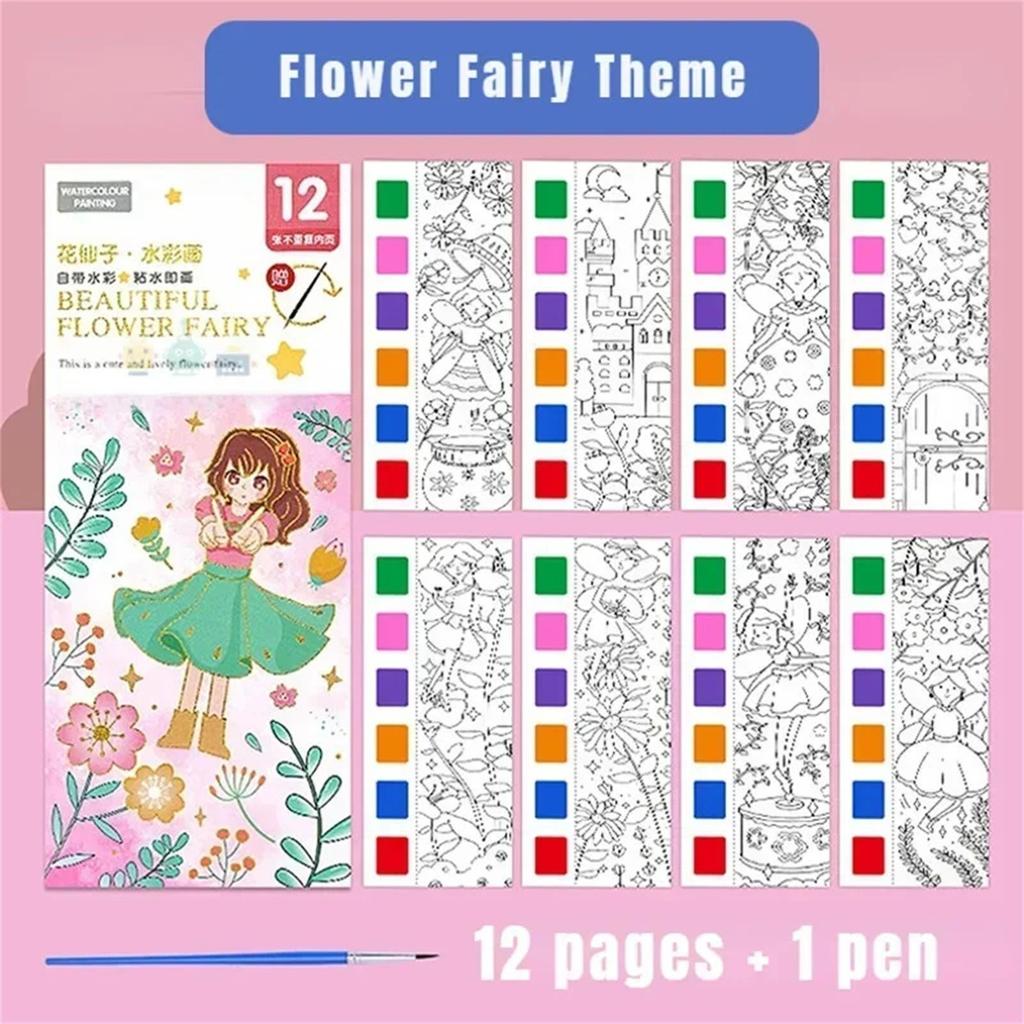 Kids Portable Watercolor Painting Book Paint With Water Brush Gouache Picture Coloring Drawing Toys Kindergarten Gifts