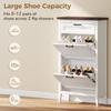 Shoe Cabinet with 2 Flip Drawers, Farmhouse Narrow Shoe Storage Cabinet with Adjustable Shelves, White