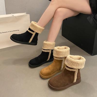 Перекидные зимние сапоги женские новые зимние в зарубежном стиле два способа носки нескользящие теплые полусапожки на средней голени с бархатной подкладкой Северо-восточные большие хлопковые сапоги