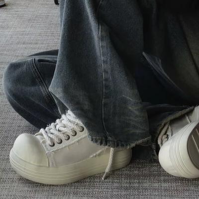 Обувь с большой головой толстая подошва старый грязный деним обувь с Микки 2025 новая уродливая милая нишевая повседневная универсальная парусиновая женская обувь