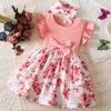 Girls Summer Long Sleeve Dress Solid Color Mesh Splicing Skirt