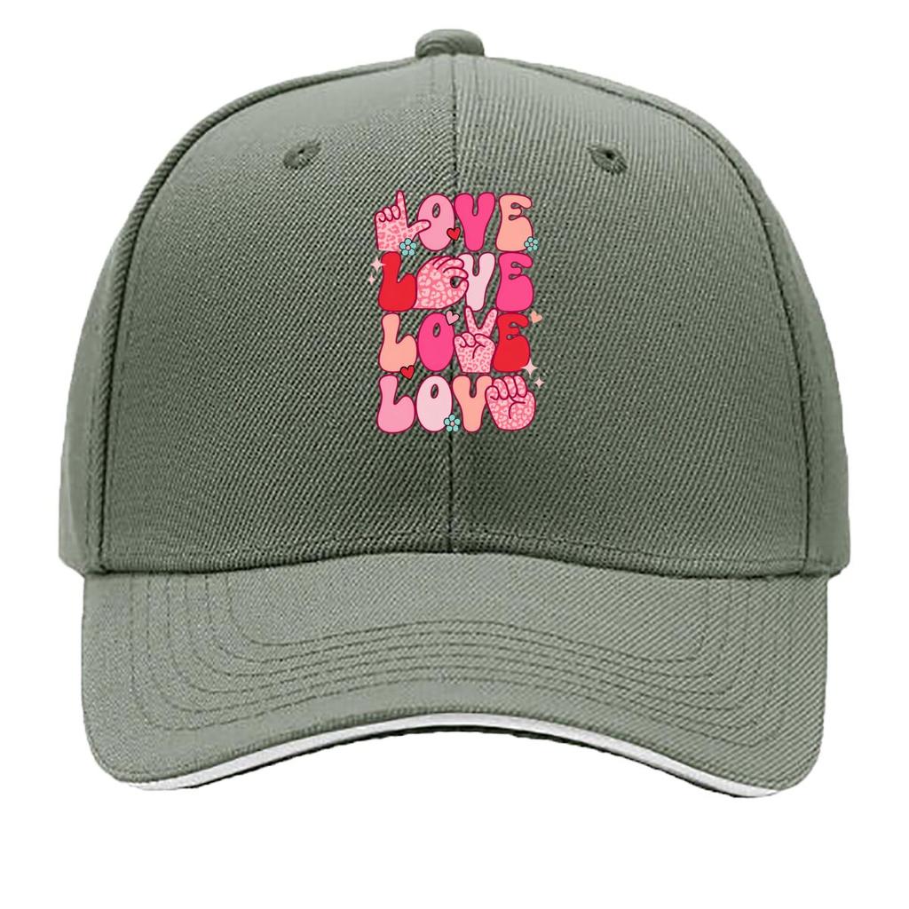 Valentine Day Love ASL Sign Language Pink Hearts Graphic Sandwich Baseball Cap Unisex Women Sun Cap Outdoor Workouts Hat