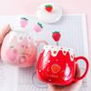 Cute Ceramic Cup with Lid Spoon Girl Strawberry Mug Couple Coffee Breakfast Cup Student Household Drinking Cup