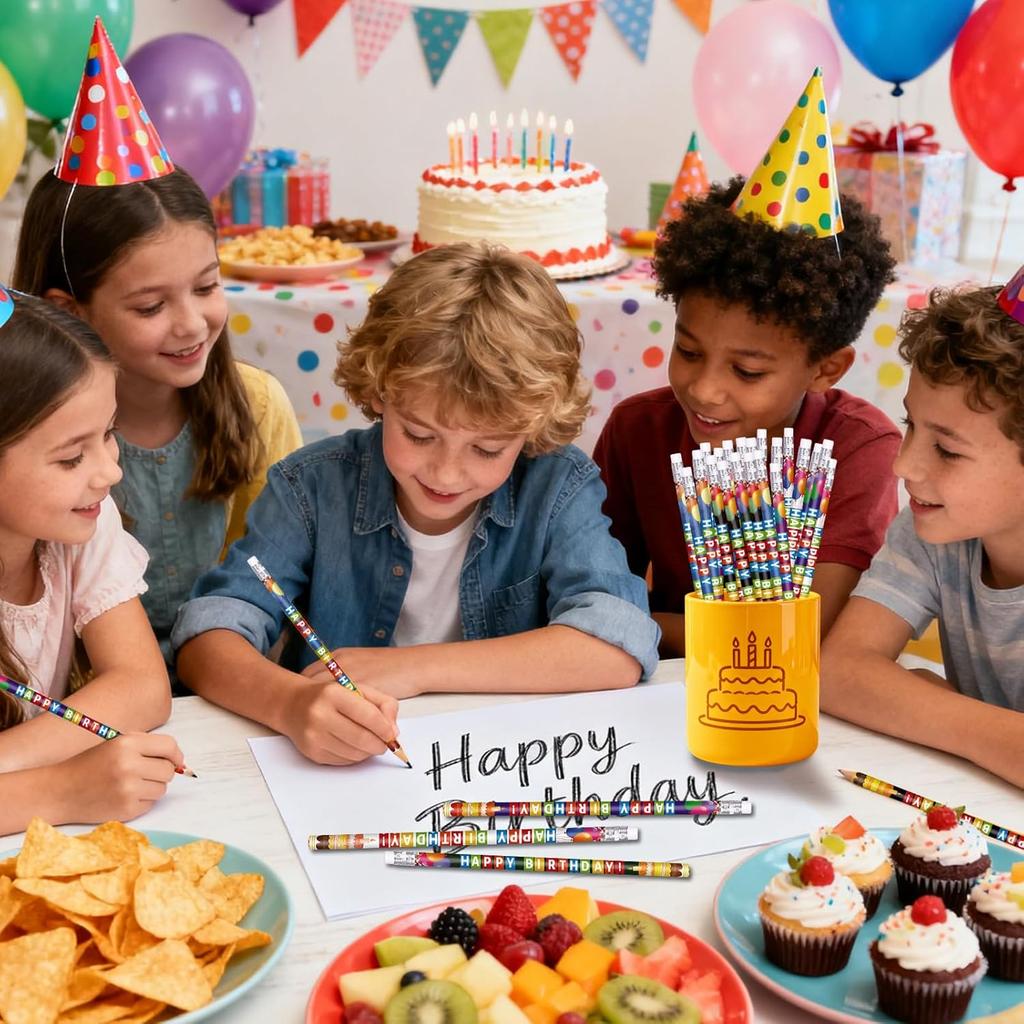 Birthday Pencils for Students Happy Birthday Pencil Bulk Colorful Wood Pencils Teacher Classroom Birthday Gifts Party Supplies (24)