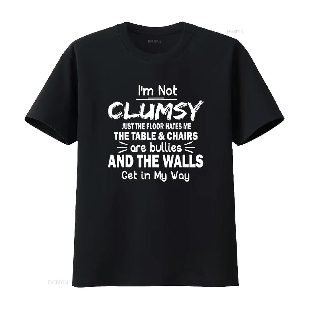 T shirt for Women I m Not Clumsy Funny Sayings Sarcastic Short sleeved O neck Top Black 4X Large vintage Washed streetwear