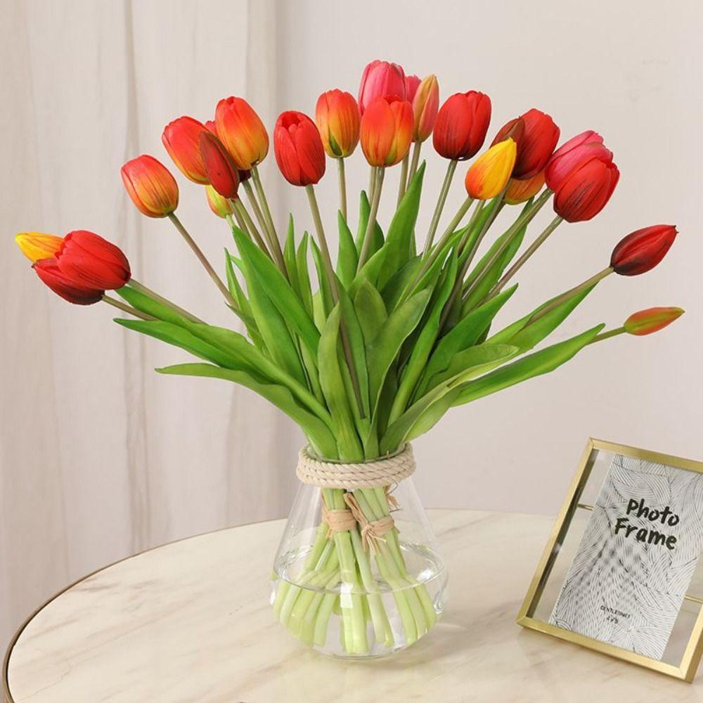 5pcs 5 Heads Artificial Tulips Flowers Luxury Fake Flowers Simulation Tulip Bouquet Ride Bouquet