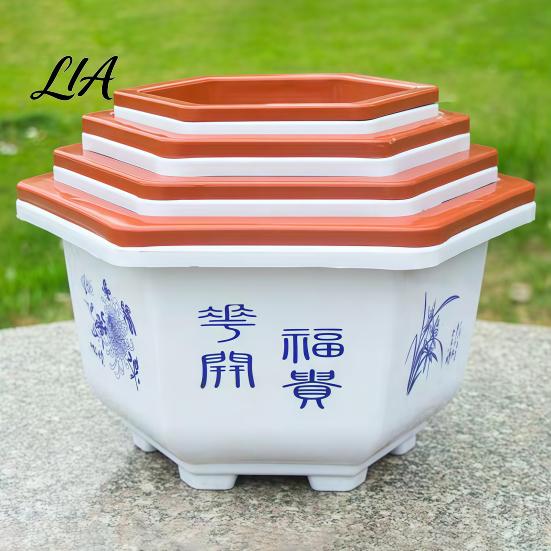 Frost Resistant Flower Pots for Winter Hexagonal Pot with Drainage Holes & Saucer Indoor Outdoor Plants, Durable Weather Patio Planter Roses