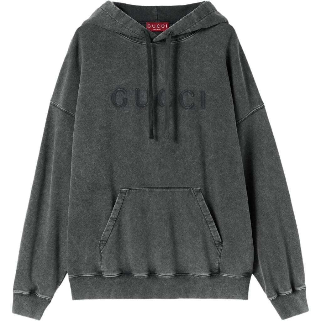 GUCCI Vintage Effect Drawstring Hoodie 795470-XJHD3-1000