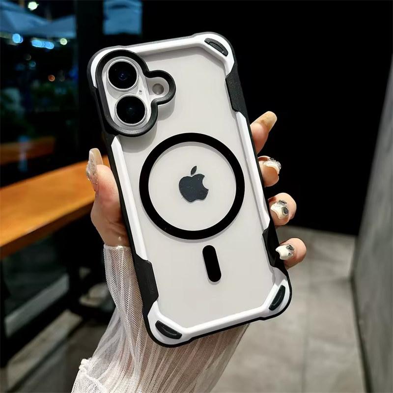 Для Magsafe Magnetic Shockproof Armor Case для iPhone 16 15 14 13 12 11 Pro Max Plus Прозрачный жесткий гибридный бампер задняя крышка