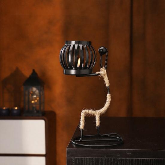 Human Figure Iron Candle Holder Handmade Metal Jute Rope Candlestick Nordic Boho Home Decor for Dining Table Bar Countertop Wedding