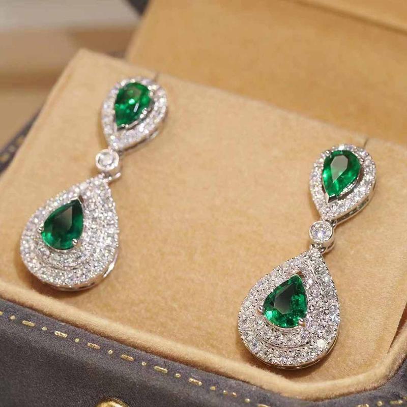 Xiaomi Huitan Elegant Women Drop Earrings Inlaid Bright Green CZ Fashion Wedding Accessories for Lady Party Noble Graceful Jewelry Gift
