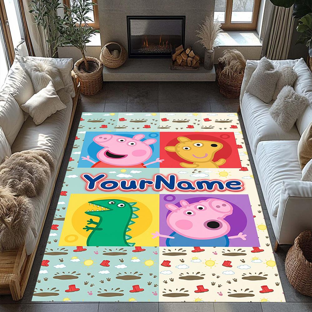 Peppa Pig Customized Name Floor Mat Perfect for Entryway Dining Room Foyer Bedrooms Anti-slip Rug Anime Office Decor