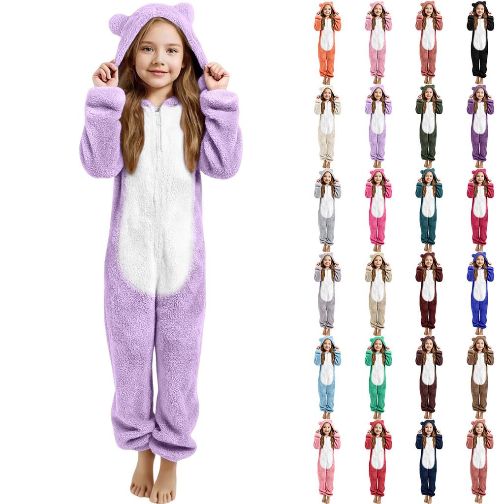 Children's Fashion Colour-Blocked Fleece-Lined Thickened -Eared Fleece Romper