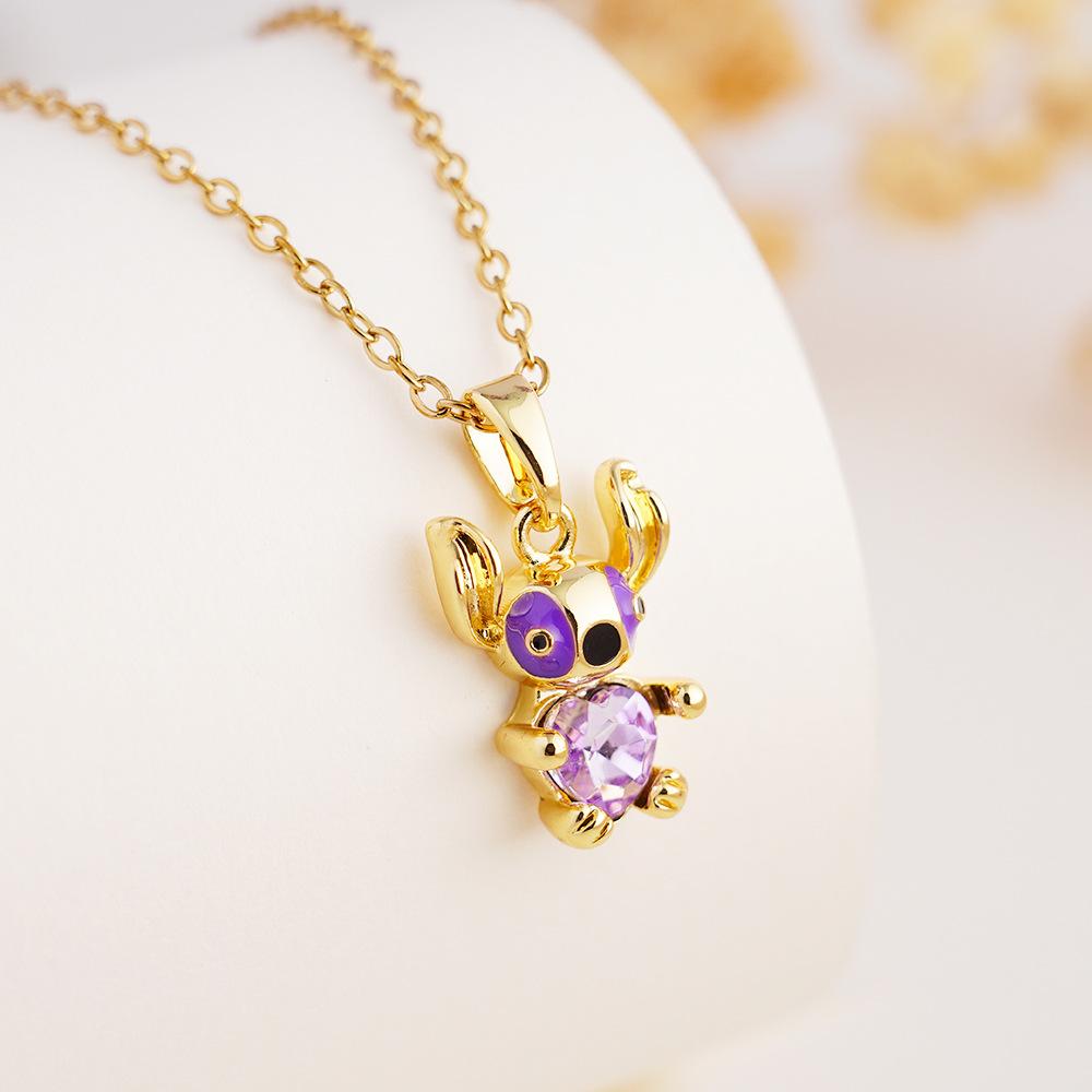Fashion Pendant Necklace Cartoon Stitch Stainless Steel Link Chain 18K Gold Plated Zirconia Unisex No Fade No Allergy