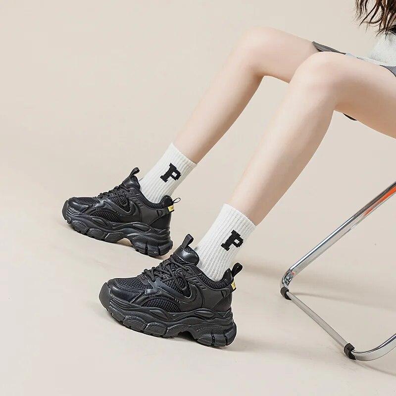 Ботильоны Fujin из натуральной кожи на танкетке с воздушной сеткой 5,5 см, скейтборд, эргономичные массивные кроссовки, вулканизированная поддерживающая обувь