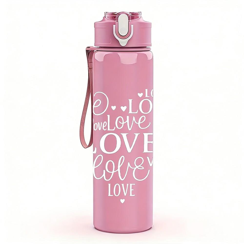 1PC Light Cursive Love Letter Print 750ml Color Plastic Sports Water Bottle Leakproof Flip Straw Lid Suitable for Sports Office Home Use