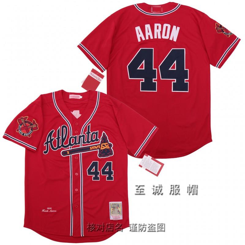 Mens Atlanta Braves Vintage Baseball Jersey 44 Hank Aaron Embroidered Retro Fan Shirt Cotton Blend