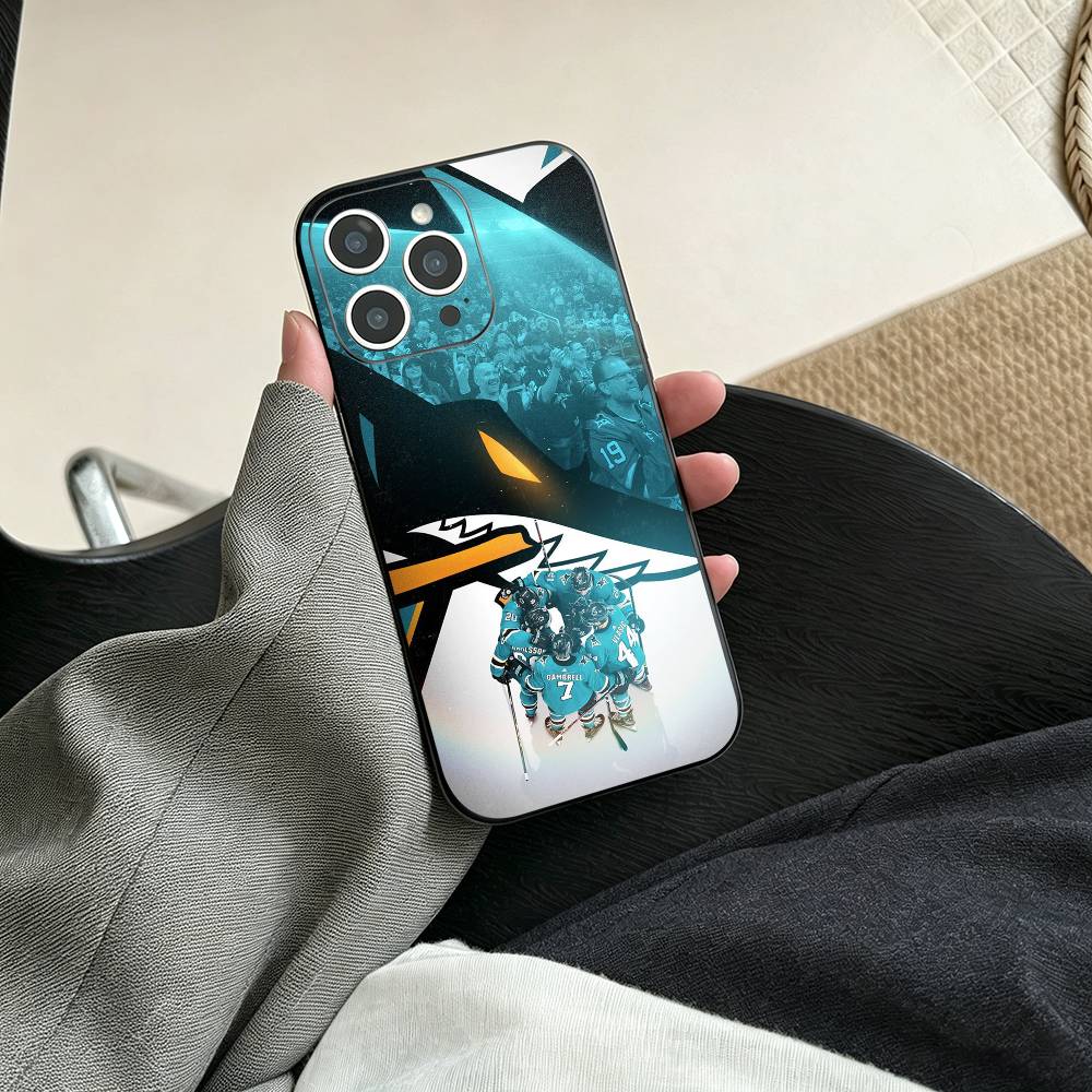 Чехол для телефона E-San Jose Sharks для iPhone 17, 16, 15, 14, 13, 12, 11 Plus, Pro Max, Другие Мягкий Черный Чехол
