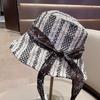 French bow retro bucket hat women's summer new sunshade sunscreen hat showing face versatile hollow breathable basin hat
