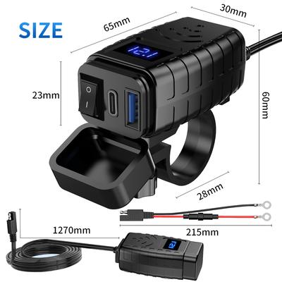 Зарядные устройства для телефонов для мотоциклов PD3.0 + QC3.0 Устройство быстрой зарядки Водонепроницаемый адаптер SAE к USB с включением и выключением