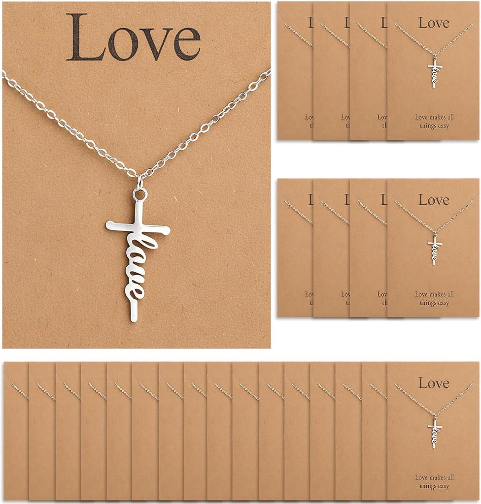 24 Sets Cross Necklace for Women, Christian Cross Pendant Necklace with Bible Verses Cards for Her Mom Sister Friend Easter Religious Jewelry Gifts