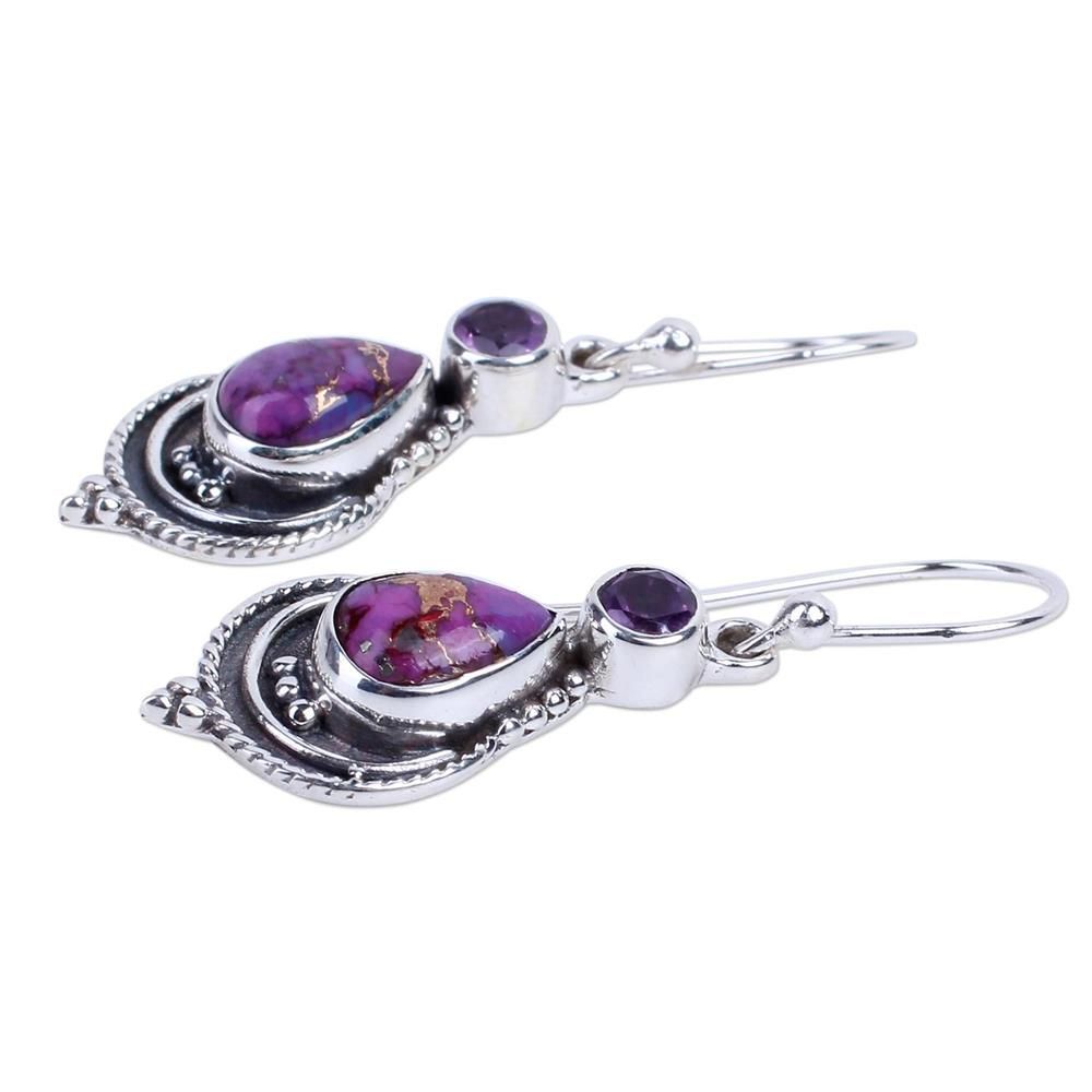 1Pair Party Crystal Fashion Jewelry Dangle Hook Purple Turquoise Earrings 925 Silver