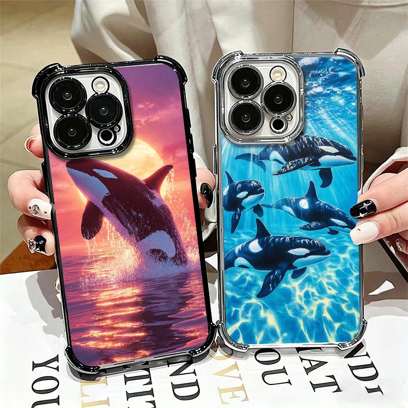 Чехол для телефона с покрытием и узором косатки для iPhone 16 17 Pro Max Air 16E 14 15 Plus 12 13 Mini, противоударный чехол с подушкой безопасности