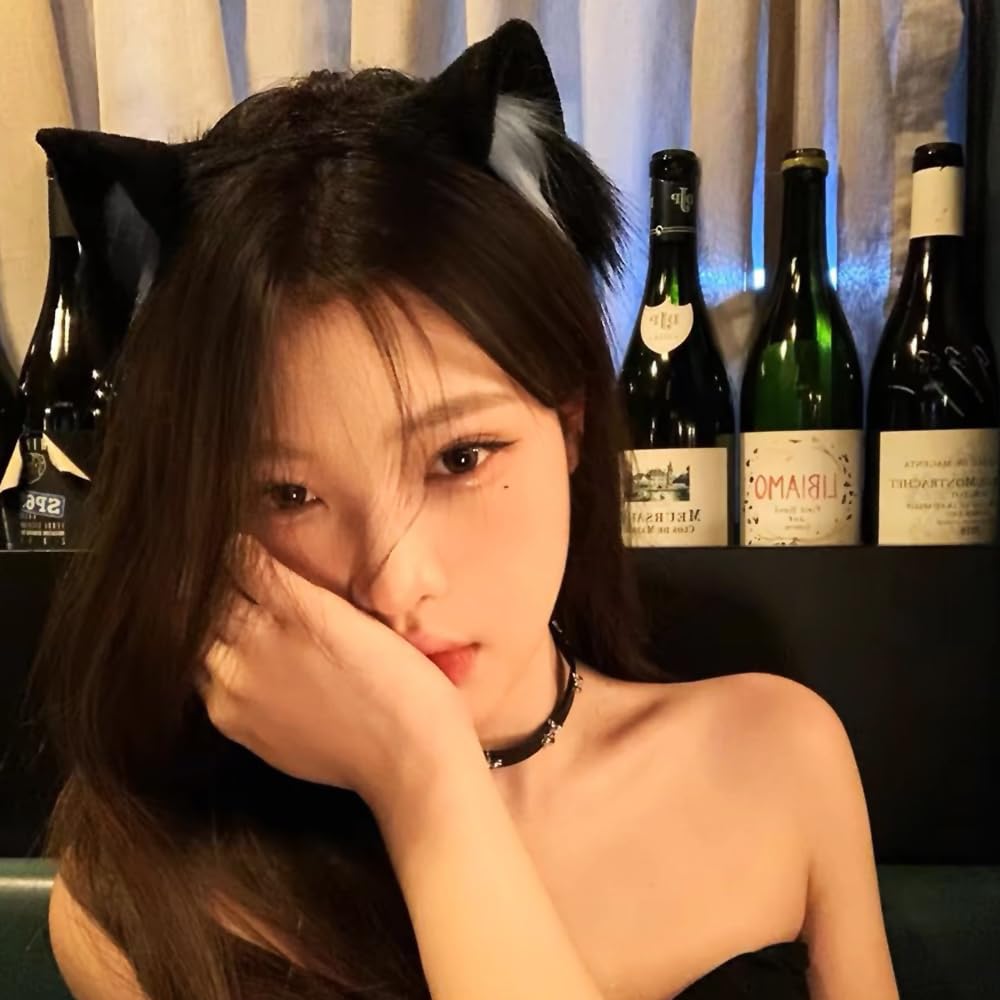 Кошачьи ушки Уши для кошек животных Пушистые ушки Повязка для волос Аксессуары для костюмов Кошачий костюм Аксессуары для волос Товары для мероприятий Школьный фестиваль [Solxion] (Чернить &