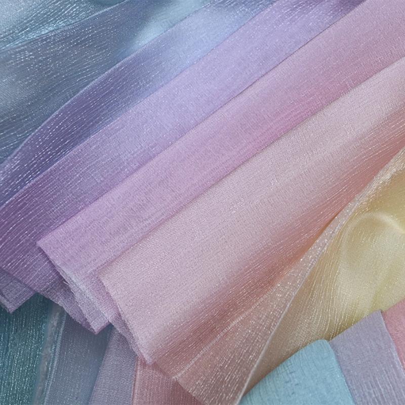 100x150cm Bark Wrinkled Thin Gradient Glitter Fabric for Dress Skirts Stage Costumes Sewing Glossy Needlework Decorative Cloth