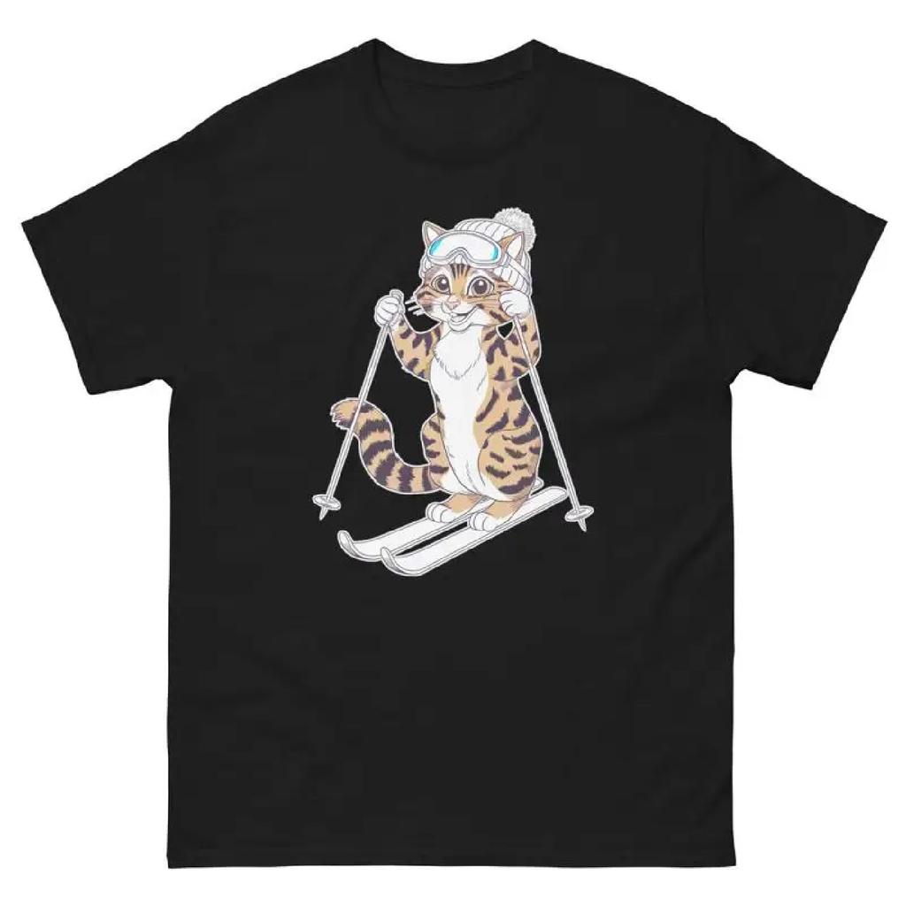 Egyptian Mau Cat Skiing Fun Ski Skier T Shirt