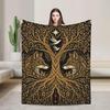 Tree of Life Blanket Wolf Tapestry 300gsm Flannel Dark Academia Throw