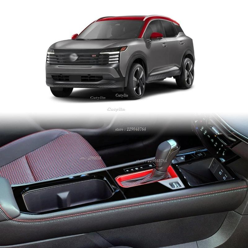 LHD For Nissan Kicks 2025 2026 ABS Carbon Car Central Console Gear Shift Panel Frame Sticker Water Cup holder Storage Cover Trim