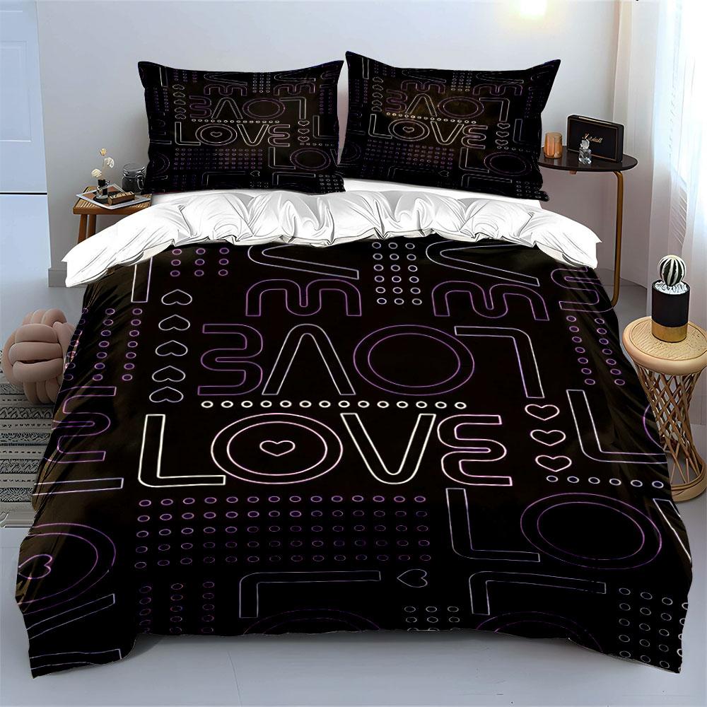 "LOVE Theme Black Bedding Set" Bedding Duvet Cover Set Duvet Cover Pillowcases (1 * Duvet Cover 2 * Pillowcases, without duvet insert)