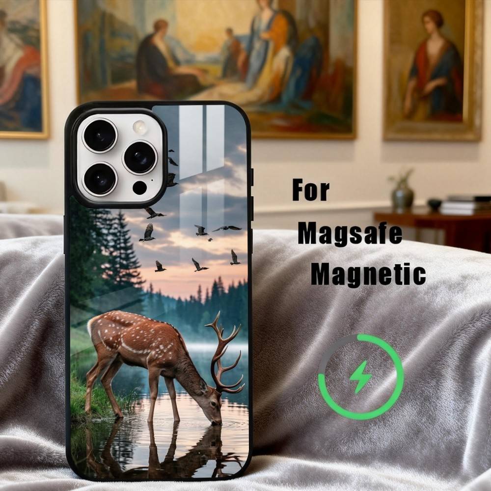 Изящный Чехол для Телефона с Оленем Сика для iPhone17,16,15,14,13,12,11 Plus,Pro Max Магнитный Для Magsafe Беспроводной Зарядки