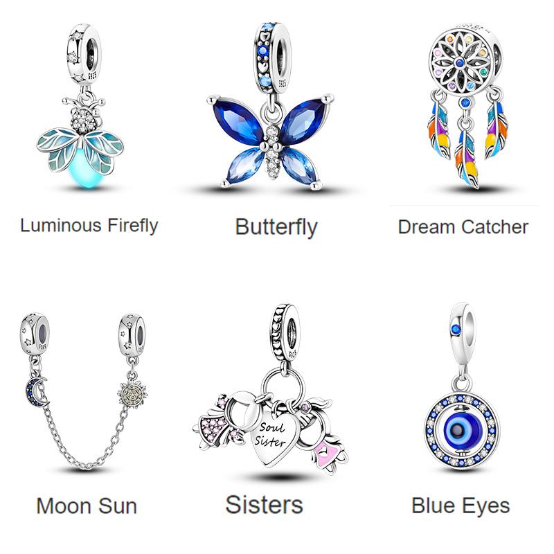 925 Стерлинговое Серебро Красочный Ловец Снов Светящийся Светлячок Подарок Самолет Земля Шармы Подходят Оригинальный Подвеска DIY Изготовление Ювелирных Изделий