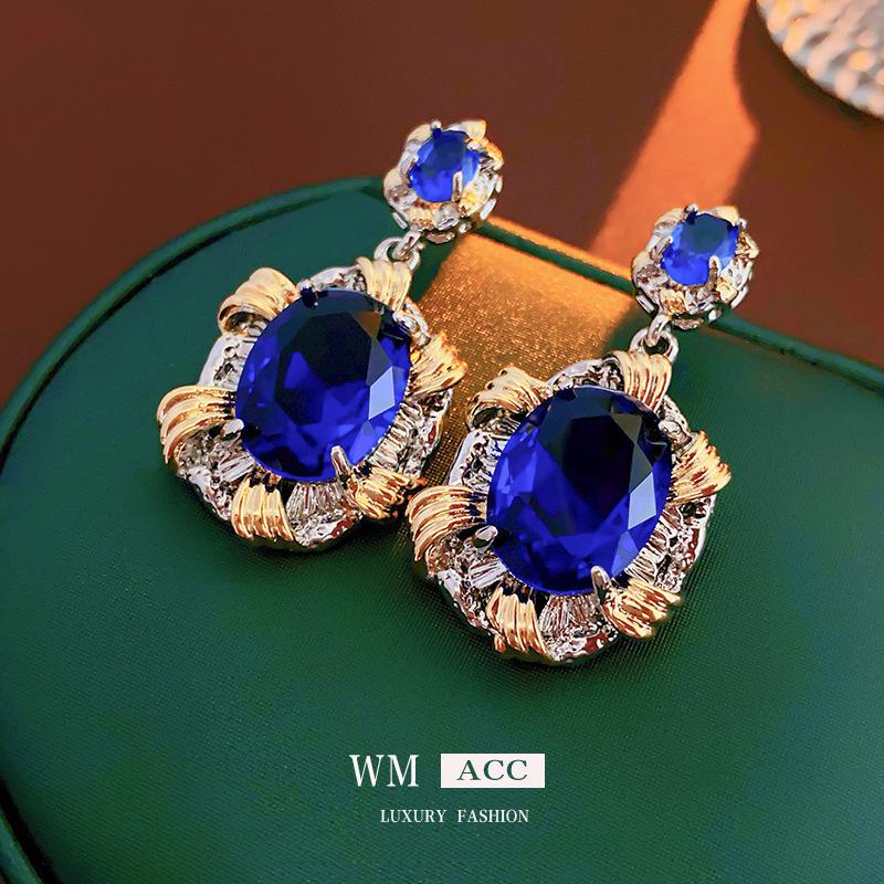 Серебряные игольчатые синие металлические серьги неправильной формы - морщинистые, легкие, роскошные, высококачественные, подчеркивающие темперамент и индивидуальность аксессуары