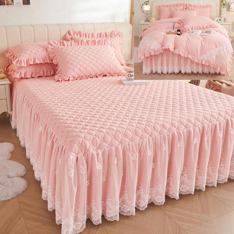 Кружевная юбка для кровати Four Seasons, цельное толстое стеганое покрывало в стиле принцессы, моющееся нескользящее покрывало, постельное белье