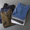 Экспортная бирка с одним вырезом Американская футболка-henley большого веса с коротким рукавом Мужская с воротником Генри Жесткий стиль Хань Футболка Мужская одежда Топы