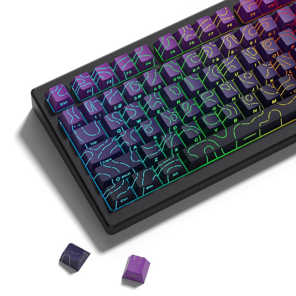 Womier 133-Key Double-Shot Contour 4.0 PBT Light-Transmitting Keycaps with Side Carving and Cherry Profile for Mechanical Keyboards and PCs (Purple)