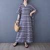 Летний цвет Отпускной стиль Туризм V-образный вырез Ретро Длинная юбка Хлопково-льняное платье