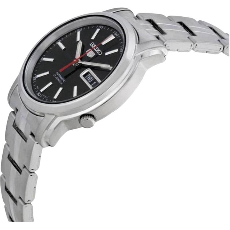 Seiko Мужские часы 30м водонепроницаемые Автоматические Стальной браслет черный циферблат SNKL83K1