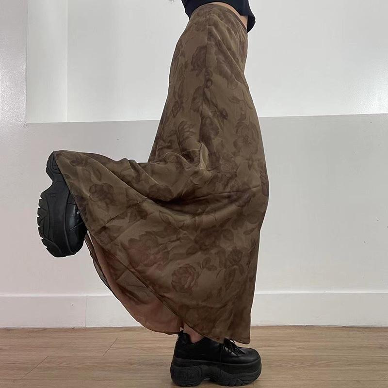 Женская ретро-юбка с мелким цветочным принтом, темпераментная, элегантная, ветрозащитная, длинная, до талии, юбка