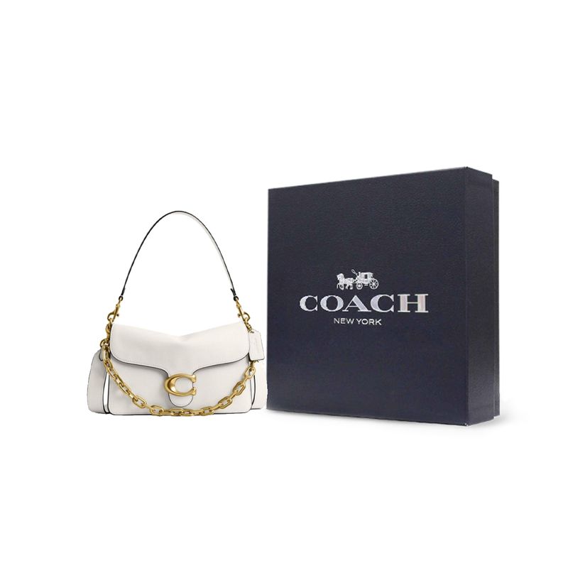Coach Цепь Табби 26 Классическая Фурнитура с Логотипом Магнитная Застежка Кожаная Сумка на Плечо Средняя Женская сумка на плечо Меловой-Белый CY919-B4HA