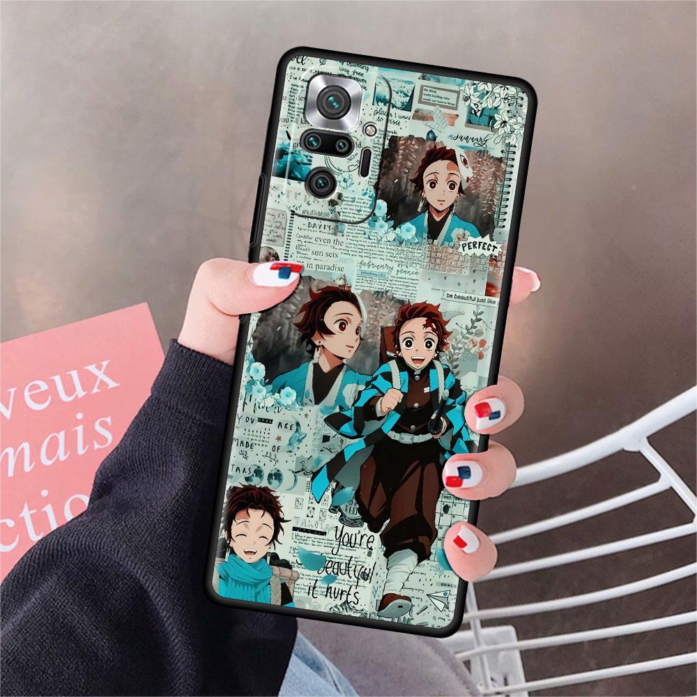 Роскошный черный чехол для телефона Xiaomi Redmi Note 11 10 9 8 7 Pro 9S 9A 9C 10s 8T K40 10C 10S Funda Cover Kimetsu Yaiba Demon Slayer