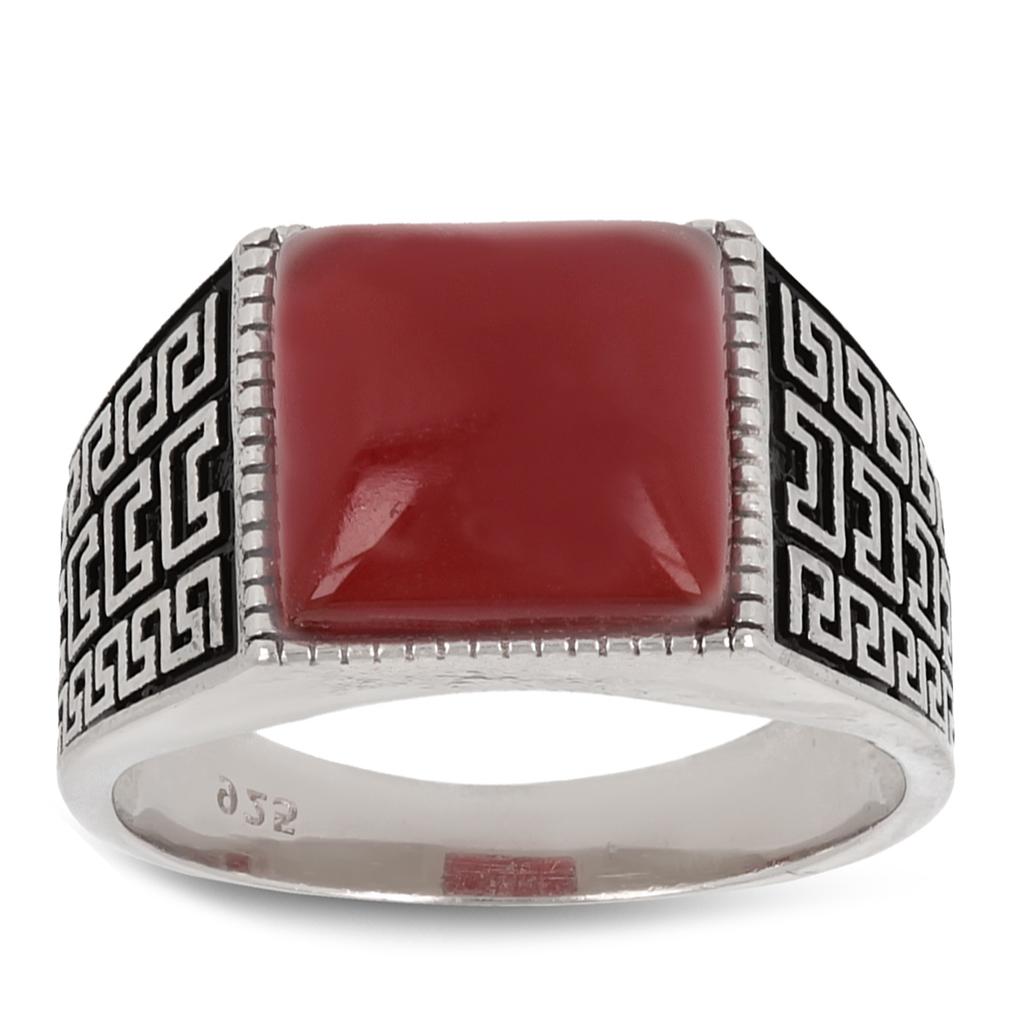 Silver Ring 'King' Red Silver (rhodium) - 14x14mm