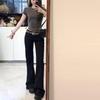 High Elastic Low Waist Black Flare Jeans for Women - Retro Slimming Long Pants