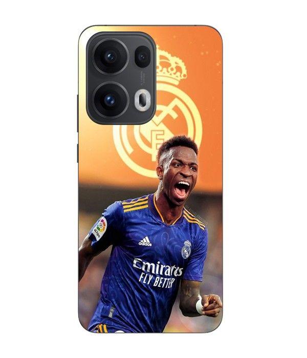 Coque Maniacase Pour Oppo Reno 13 Pro 5G Vini JR Wallpaper Real Madrid Bleu et jaune